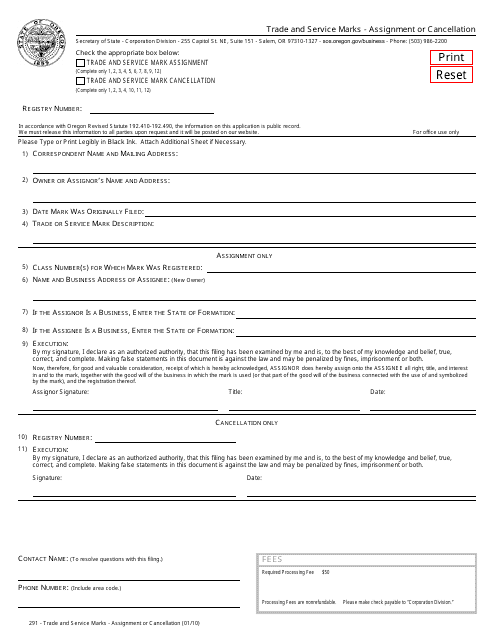 Trade and Service Marks - Assignment or Cancellation - Oregon Download Pdf