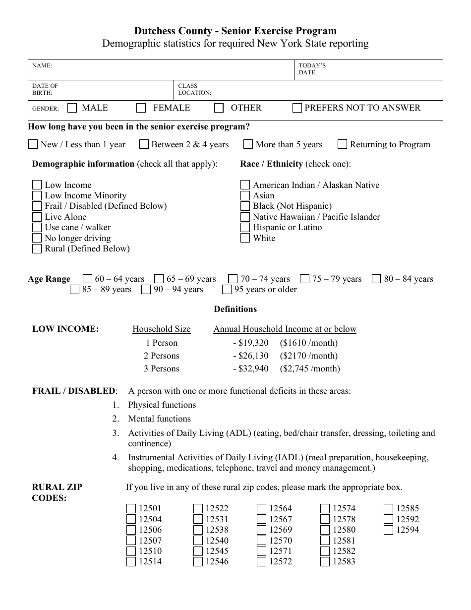 Senior Exercise Program Application - Dutchess County, New York, Page 3