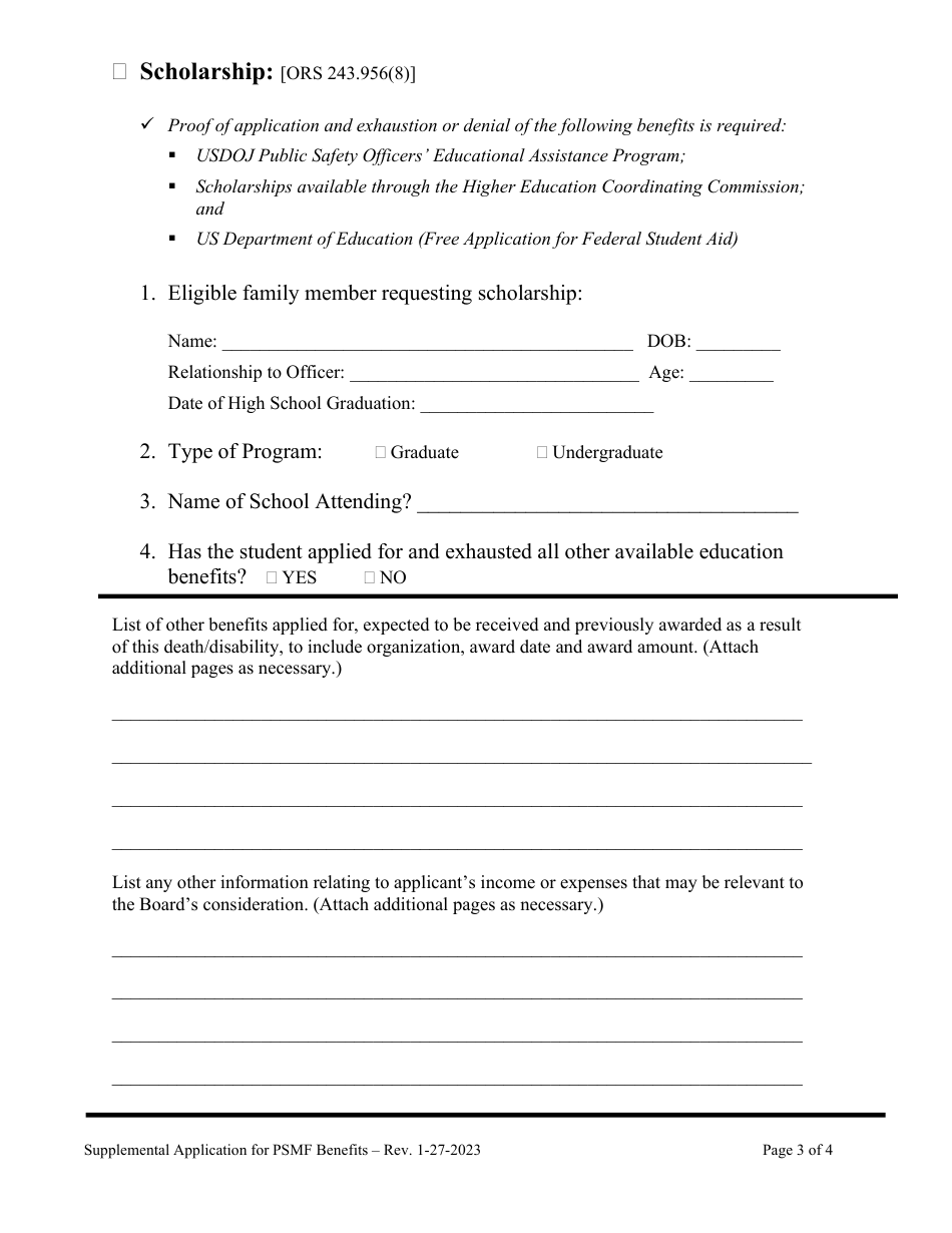Supplemental Application for Benefits - Public Safety Memorial Fund - Oregon, Page 3