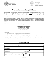 Arkansas Consumer Complaint Form - Arkansas