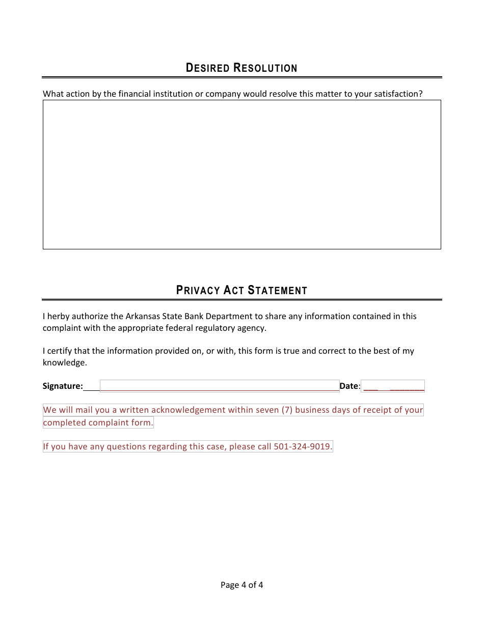 Arkansas Consumer Complaint Form - Arkansas, Page 4
