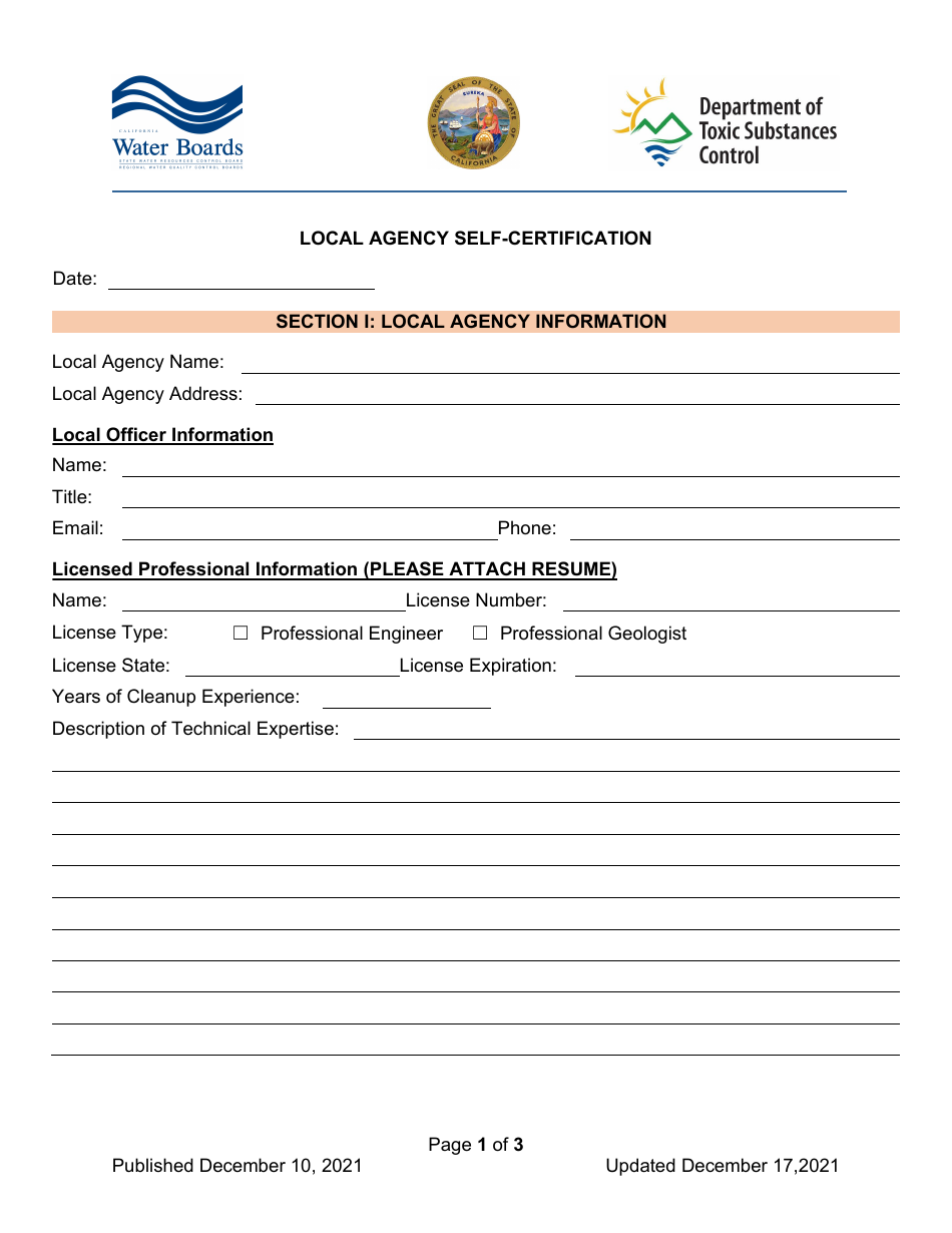 Local Agency Self-certification - California, Page 1