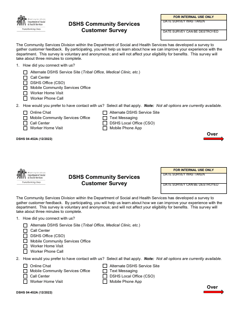 DSHS Form 04-452A  Printable Pdf