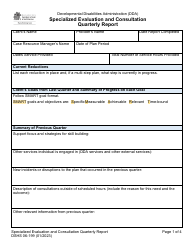 DSHS Form 06-199 Specialized Evaluation and Consultation Quarterly Report - Washington