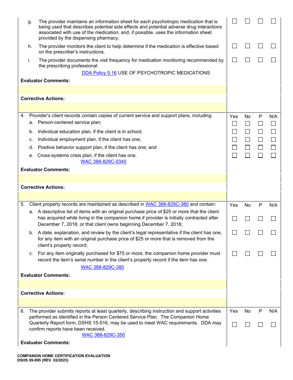 DSHS Form 09-995 Companion Home Certification Evaluation - Washington, Page 10