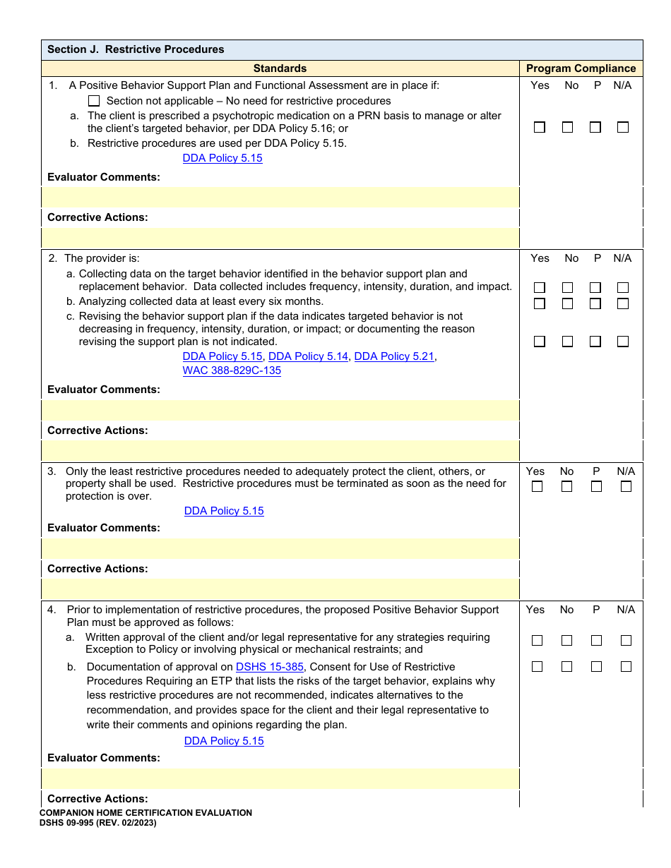 DSHS Form 09-995 Companion Home Certification Evaluation - Washington, Page 15