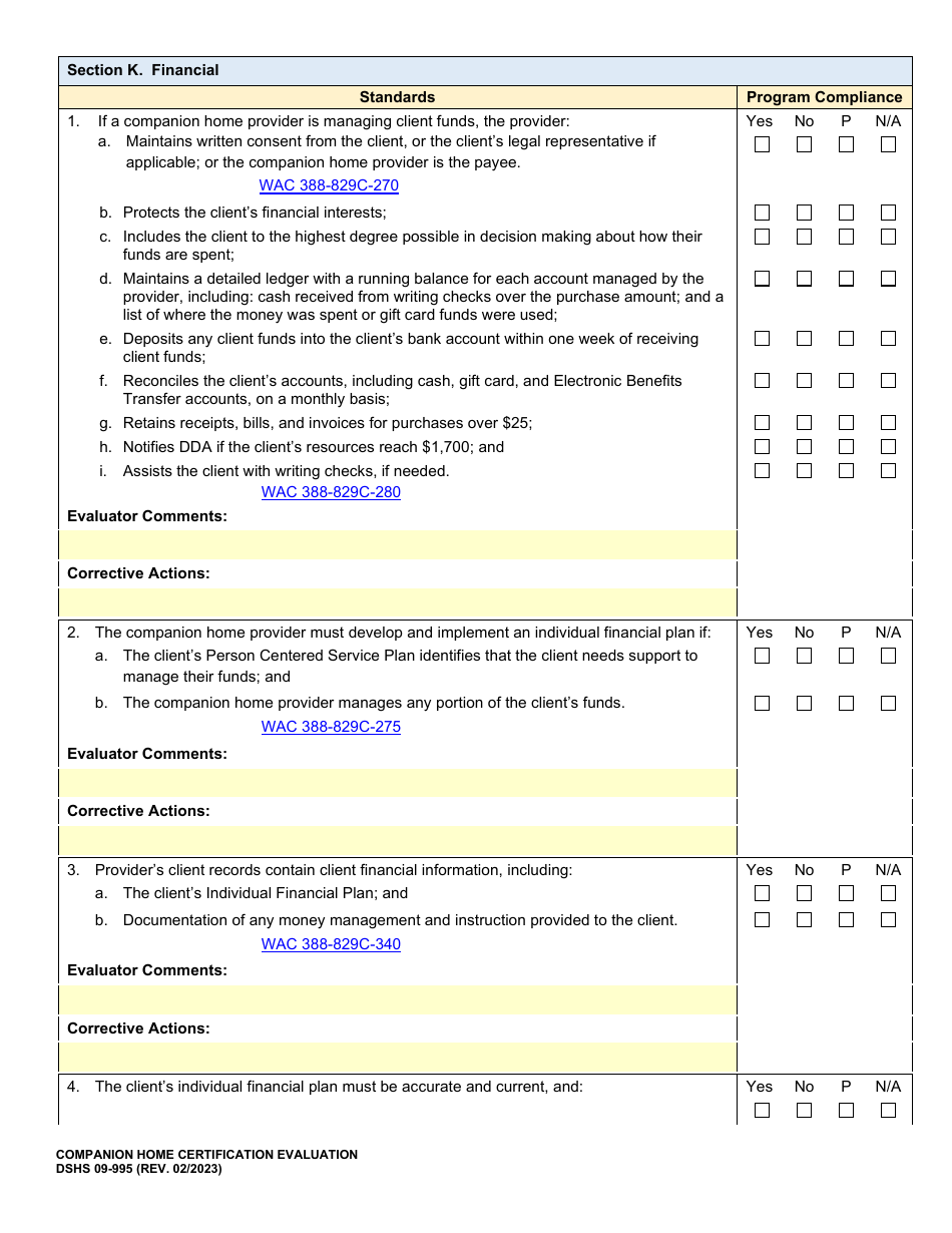 DSHS Form 09-995 Companion Home Certification Evaluation - Washington, Page 17
