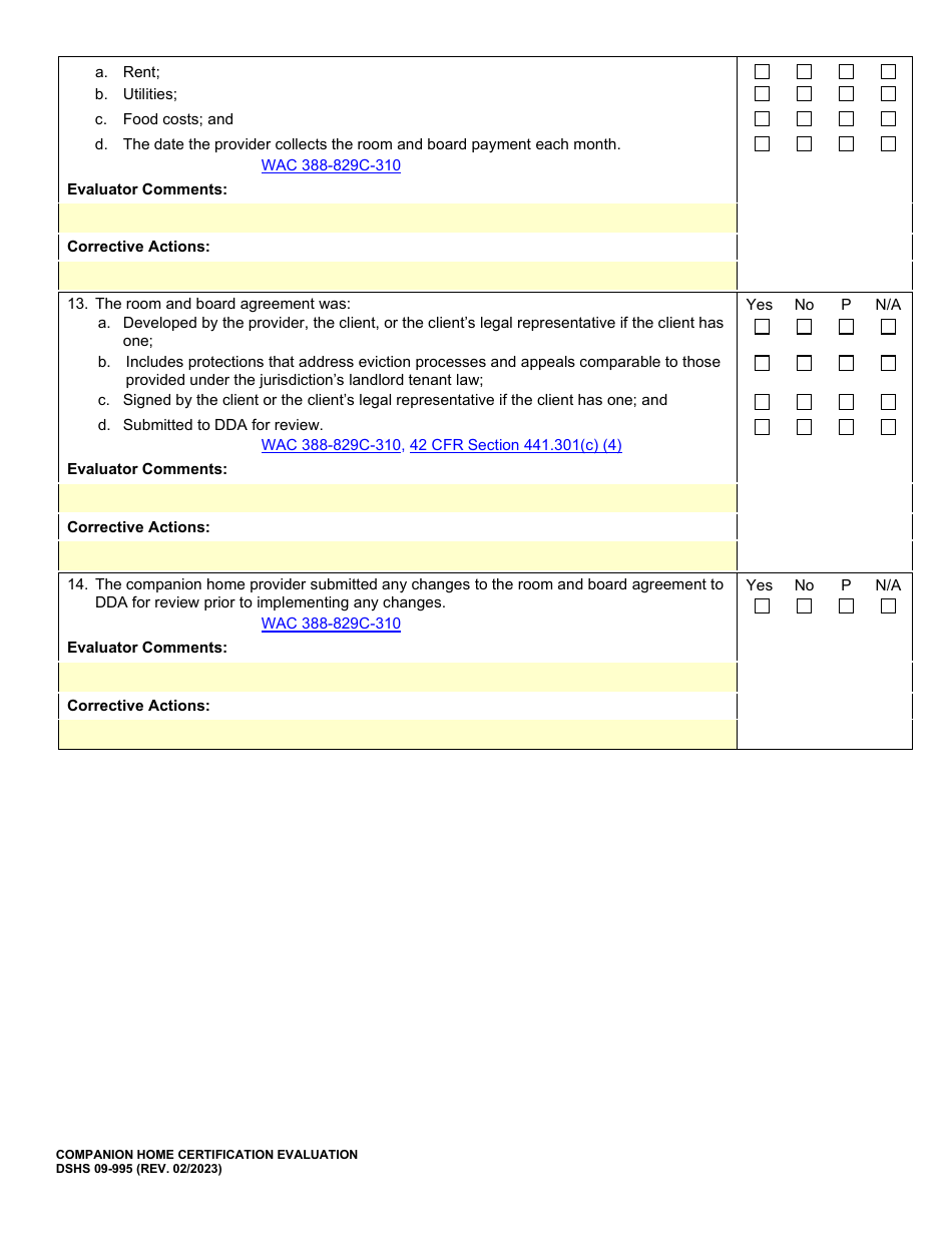 DSHS Form 09-995 Companion Home Certification Evaluation - Washington, Page 20