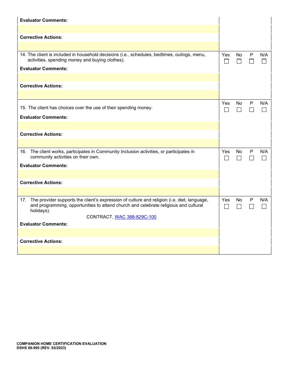 DSHS Form 09-995 Companion Home Certification Evaluation - Washington, Page 23