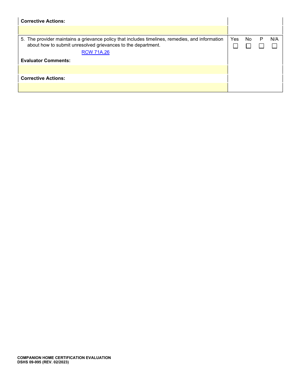 DSHS Form 09-995 Companion Home Certification Evaluation - Washington, Page 4