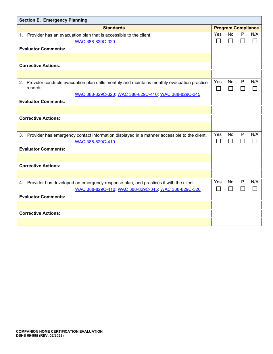 DSHS Form 09-995 Companion Home Certification Evaluation - Washington, Page 7