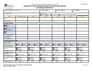 DSHS Form 10-369 Attachment K Assisted Living Facility Resident Characteristic Roster and Sample Selection - Washington, Page 2