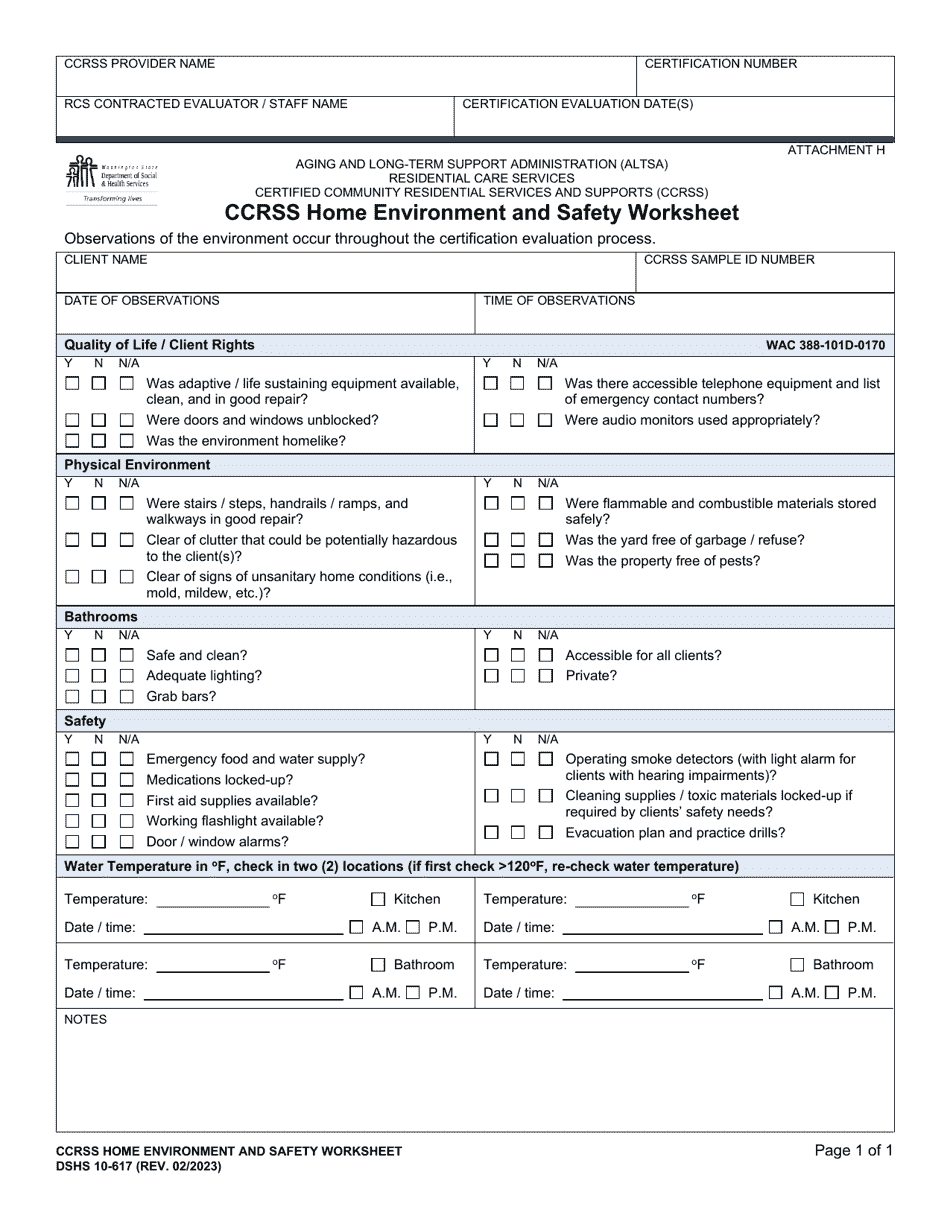 Dshs Form 2119 Worksheet