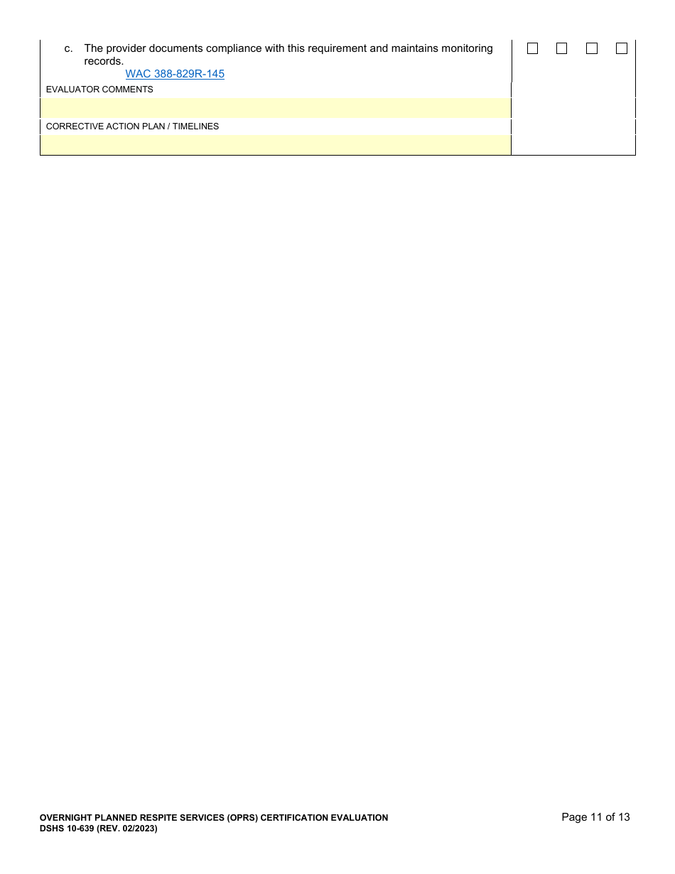 DSHS Form 10-639 Overnight Planned Respite Services (Oprs) Certification Evaluation - Washington, Page 11