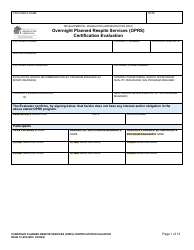 DSHS Form 10-639 Overnight Planned Respite Services (Oprs) Certification Evaluation - Washington