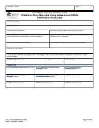 DSHS Form 10-649 Children&#039;s State Operated Living Alternatives (Sola) Certification Evaluation - Washington