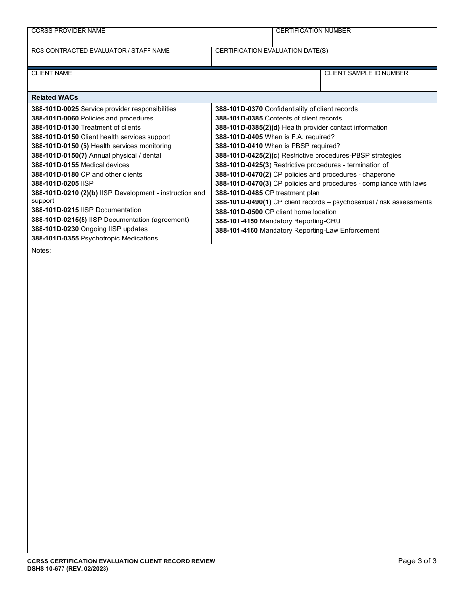 DSHS Form 10-677 Attachment E Ccrss Certification Evaluation Client Record Review - Washington, Page 3