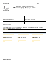 DSHS Form 10-671 Intensive Habilitation Services for Children Certification Evaluation - Washington