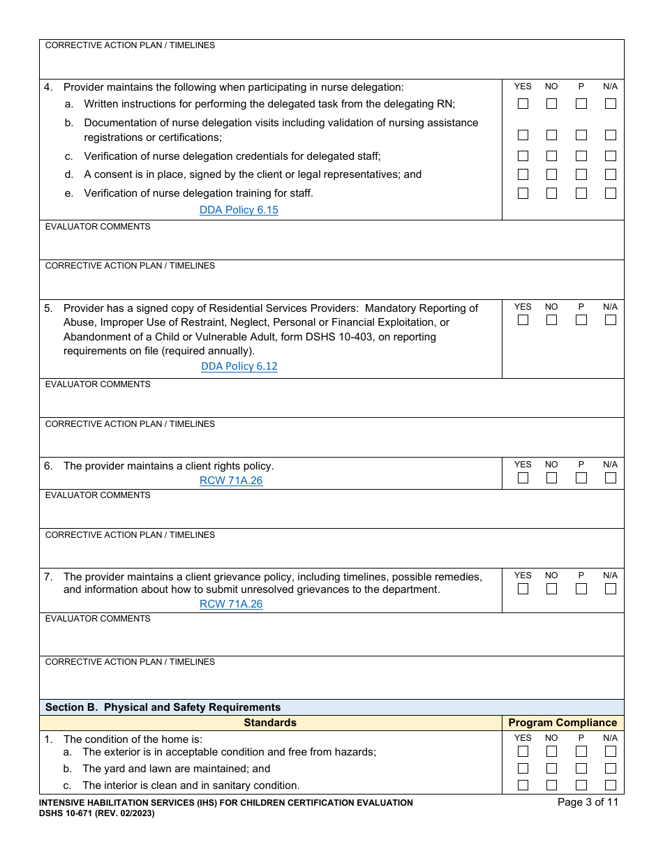 Dshs Form 10-671 Download Printable Pdf Or Fill Online Intensive 