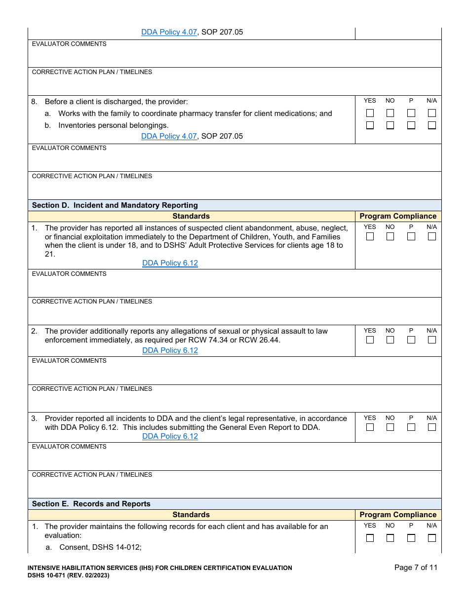 DSHS Form 10-671 Download Printable PDF or Fill Online Intensive ...