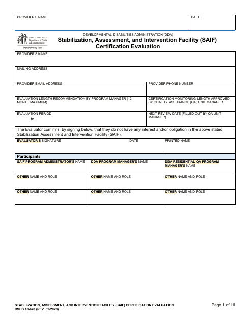DSHS Form 10-678  Printable Pdf