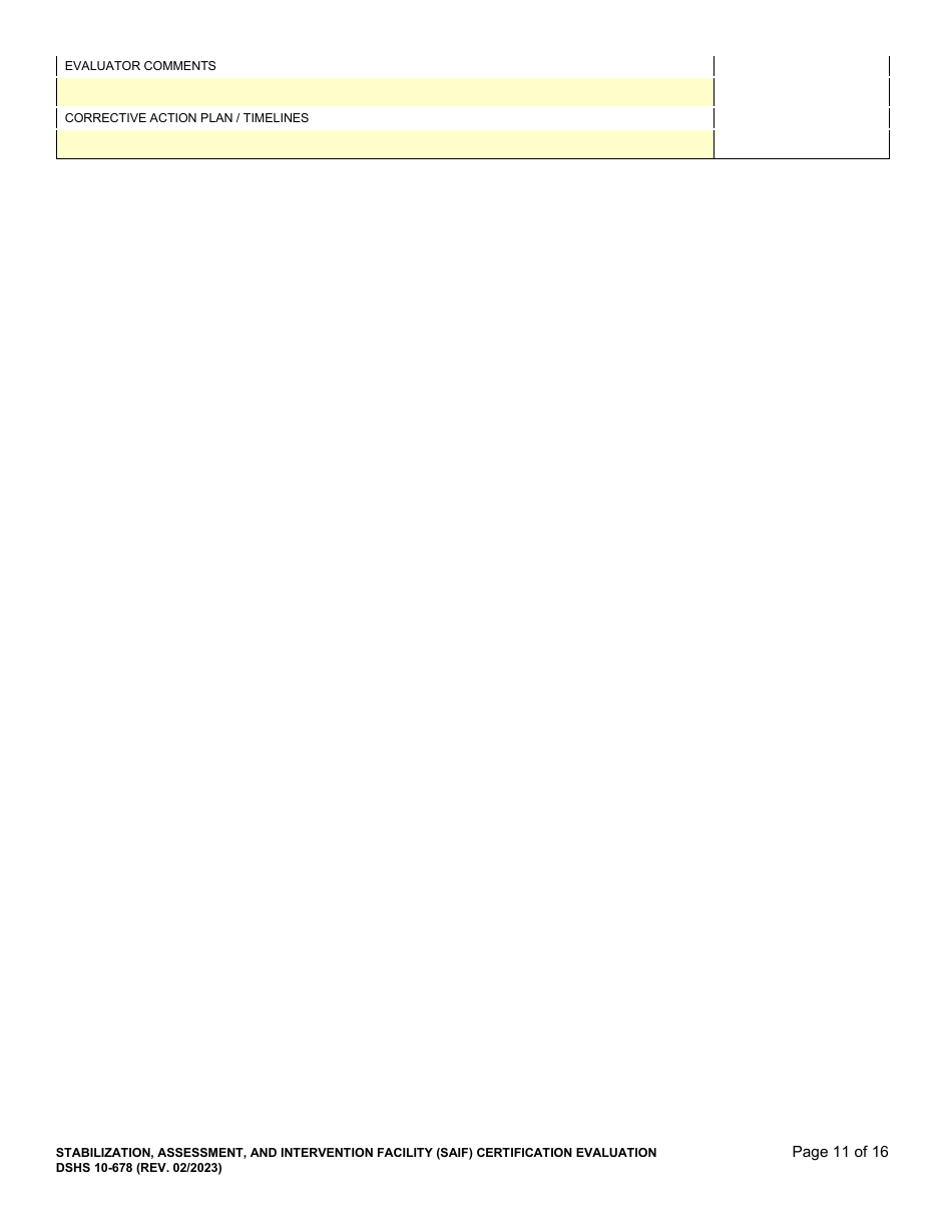 DSHS Form 10-678 Stabilization, Assessment, and Intervention Facility (Saif) Certification Evaluation - Washington, Page 11