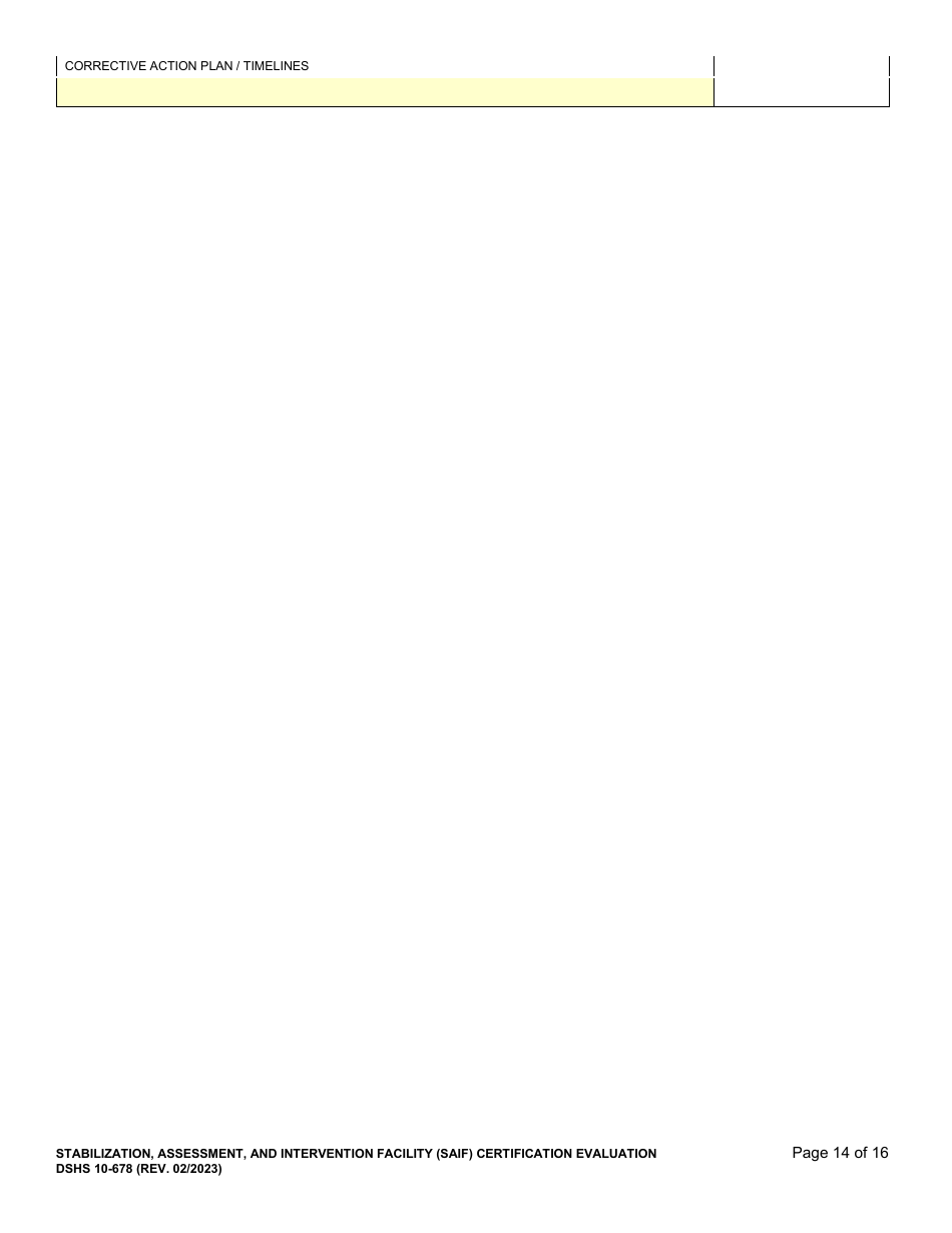 DSHS Form 10-678 Stabilization, Assessment, and Intervention Facility (Saif) Certification Evaluation - Washington, Page 14