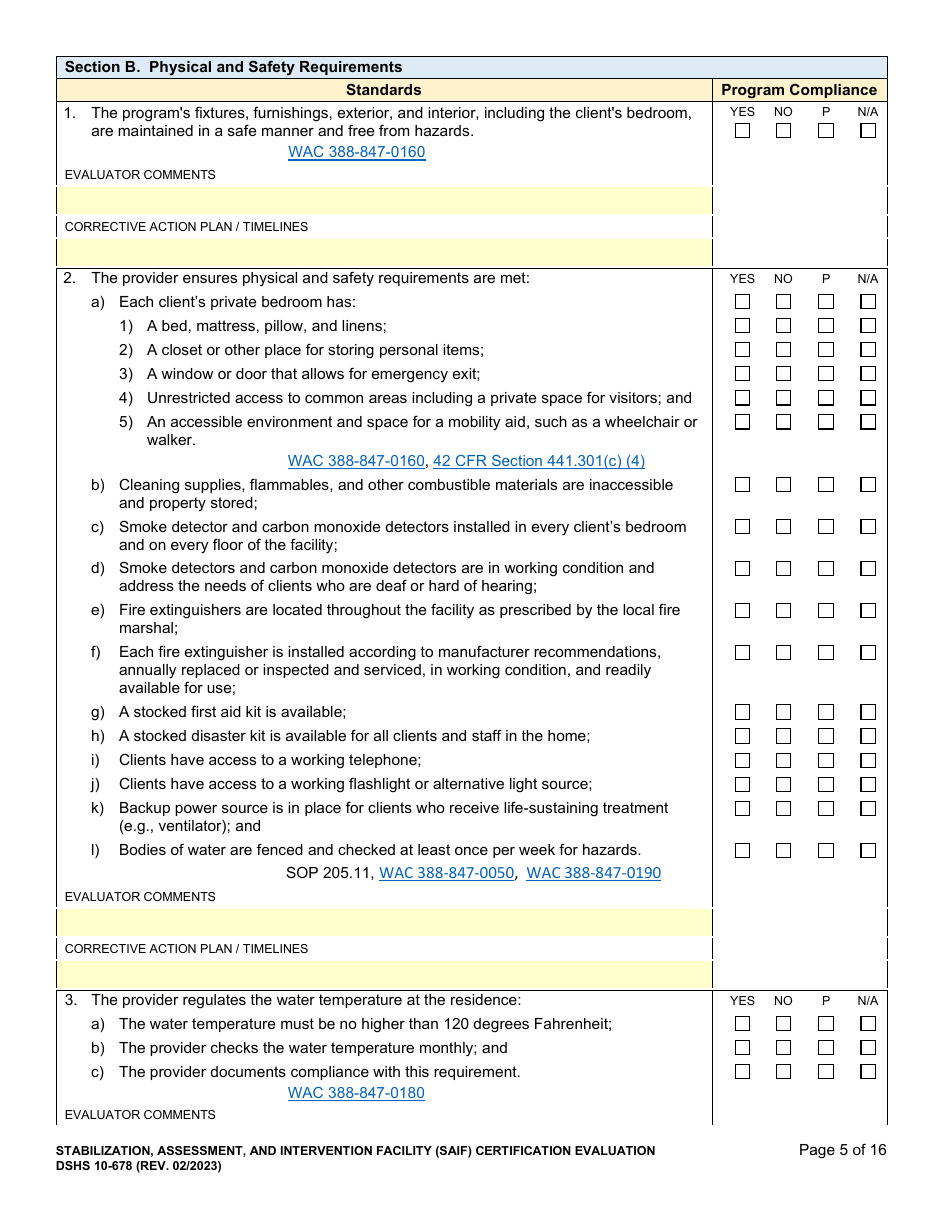 DSHS Form 10-678 Stabilization, Assessment, and Intervention Facility (Saif) Certification Evaluation - Washington, Page 5
