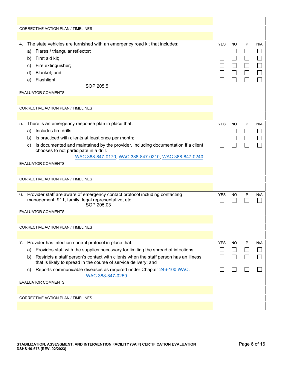 DSHS Form 10-678 Stabilization, Assessment, and Intervention Facility (Saif) Certification Evaluation - Washington, Page 6