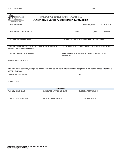 DSHS Form 15-388  Printable Pdf
