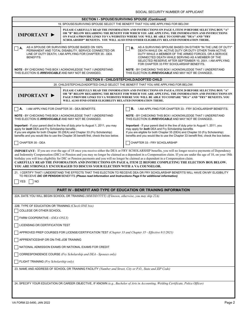 VA Form 22-5490 Download Fillable PDF or Fill Online Dependents ...