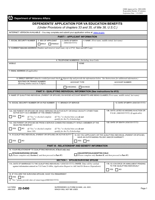 VA Form 22-5490  Printable Pdf