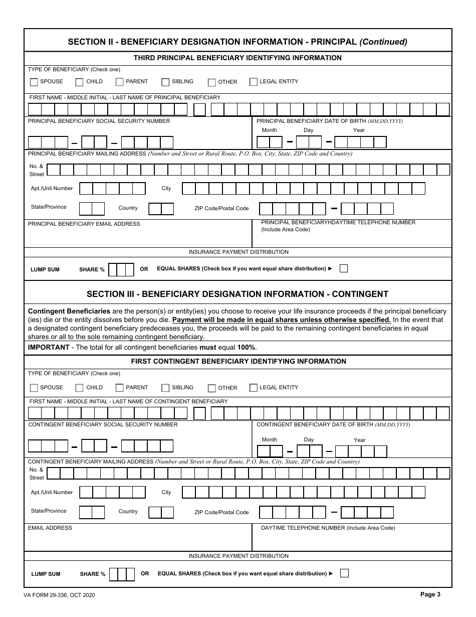 VA Form 29-336 Designation of Beneficiary - Government Life Insurance, Page 3