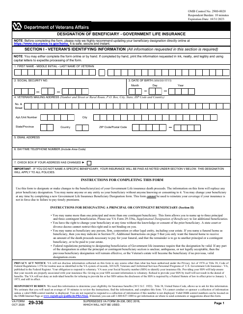 VA Form 29-336  Printable Pdf