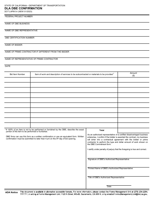 Form DOT LAPM9-I  Printable Pdf