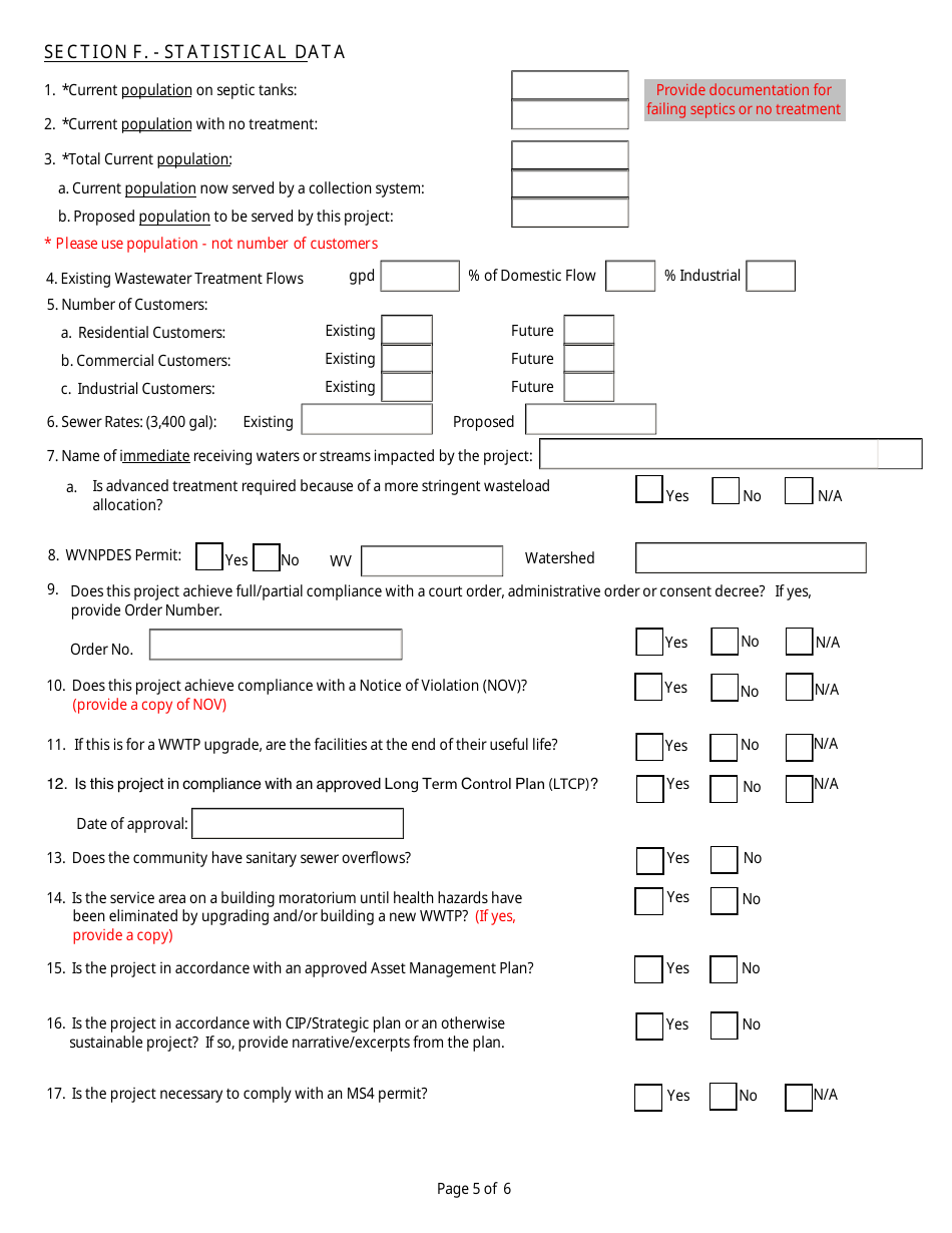 Project Priority List Application - Clean Water State Revolving Fund - West Virginia, Page 5