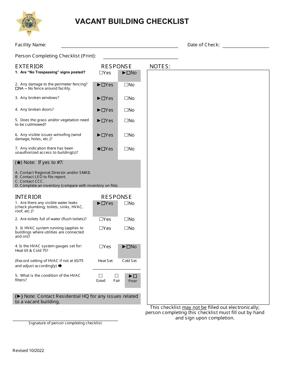 Vacant Building Checklist - Florida, Page 1