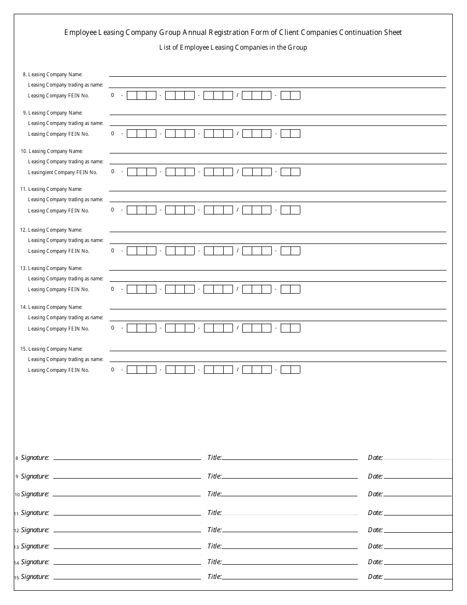 Form PEO-A Employee Leasing Company Group Annual Registration of Client Companies - New Jersey, Page 2