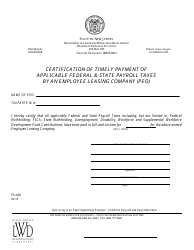 Document preview: Form FS-429 Certification of Timely Payment of Applicable Federal & State Payroll Taxes by an Employee Leasing Company (Peo) - New Jersey