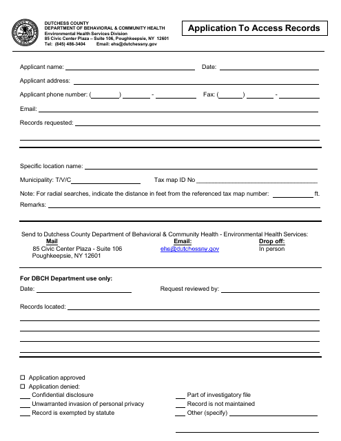 Application to Access Records - Dutchess County, New York Download Pdf