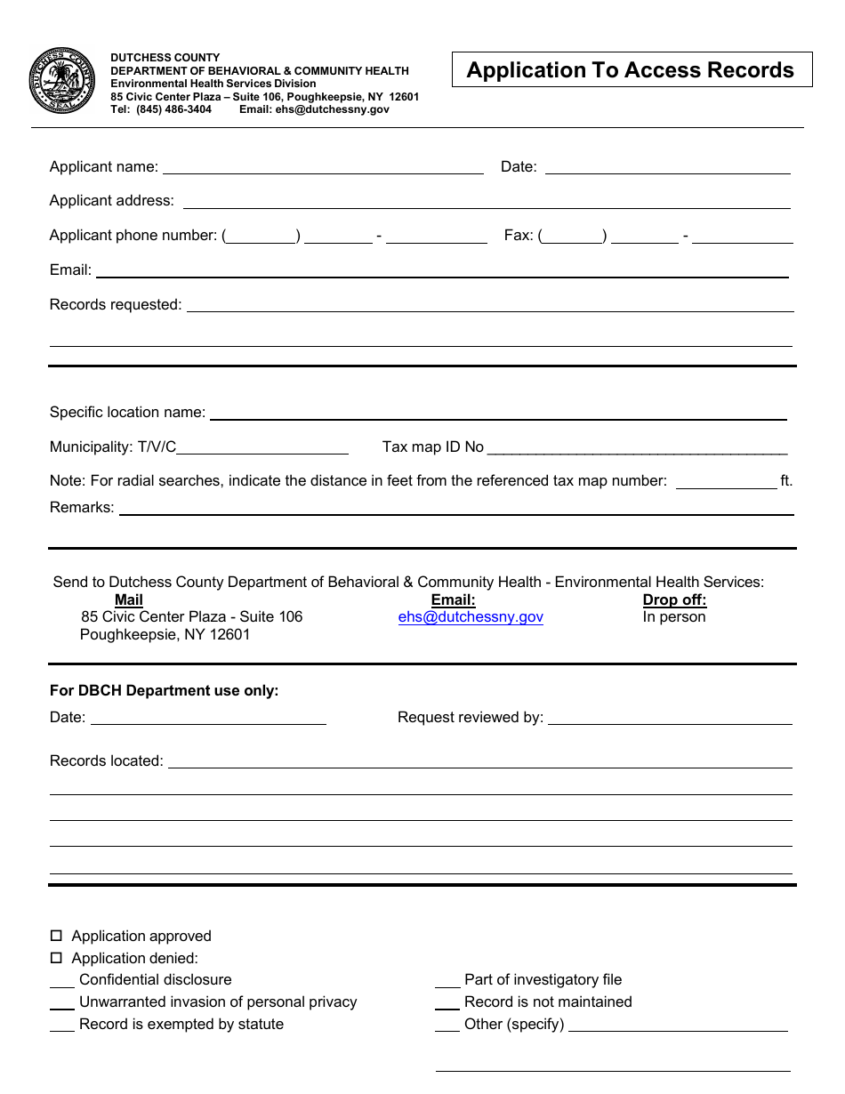 Application to Access Records - Dutchess County, New York, Page 1