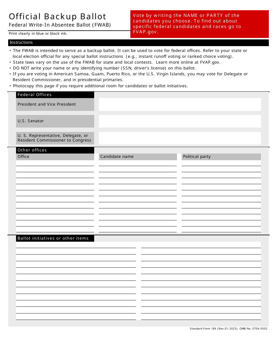Form SF-186 Federal Write-In Absentee Ballot (Fwab), Page 3