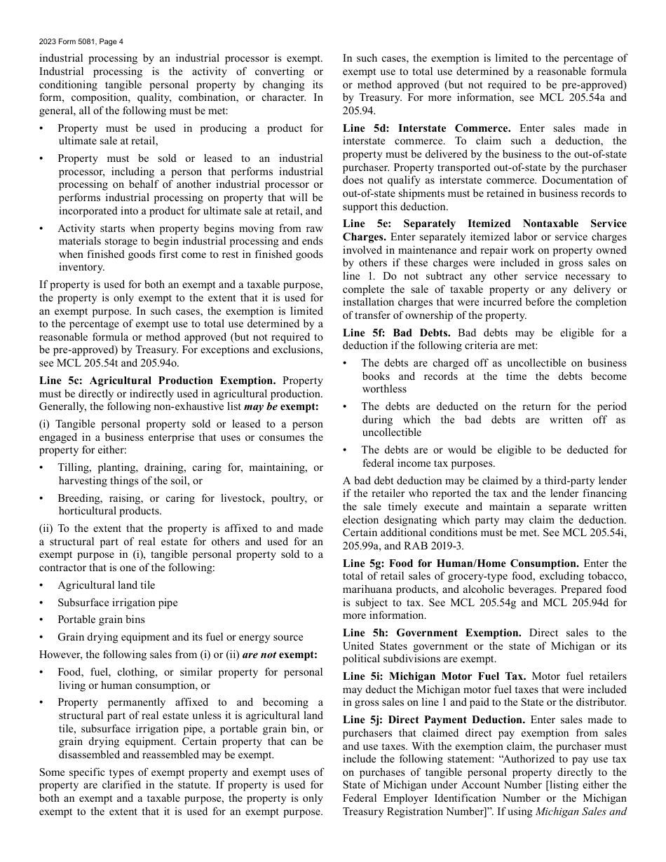 Form 5081 2023 Fill Out, Sign Online and Download Fillable PDF, Michigan Templateroller