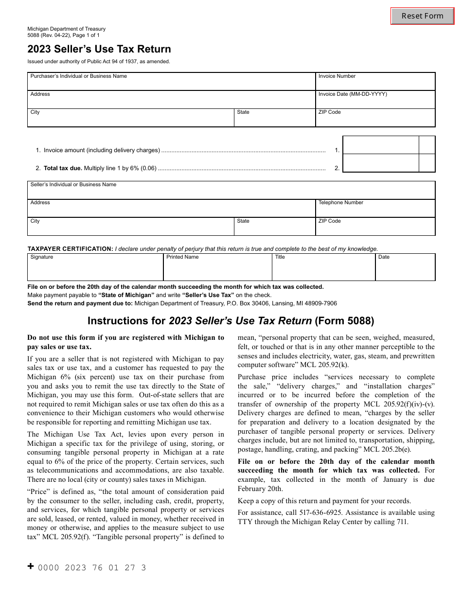 Form 5088 2023 Fill Out, Sign Online and Download Fillable PDF, Michigan Templateroller
