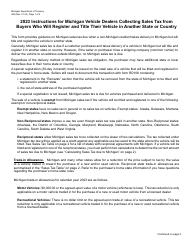 Form 485 Instructions for Michigan Vehicle Dealers Collecting Sales Tax From Buyers Who Will Register and Title Their Vehicle in Another State or Country - Michigan