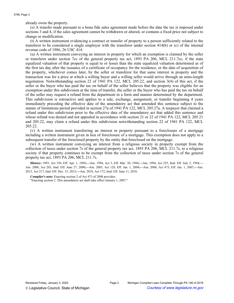 Form 2796 Application for State Real Estate Transfer Tax (Srett) Refund - Michigan, Page 3