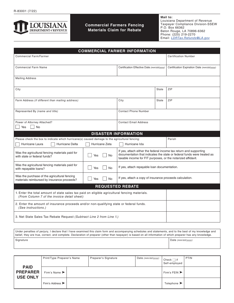 Form R-83001 Commercial Farmers Fencing Materials Claim for Rebate - Louisiana, Page 3