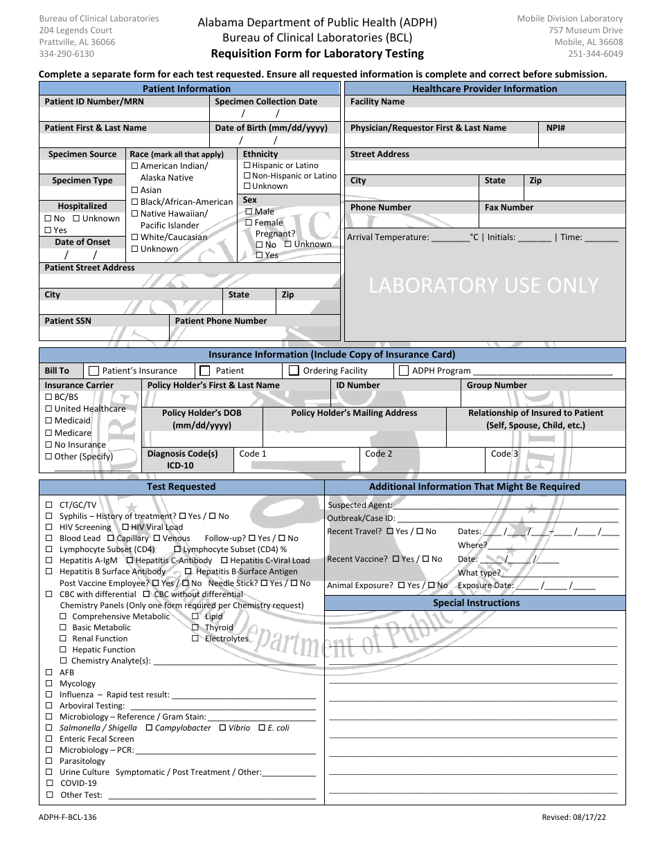 Form ADPH-F-BCL-136 Download Printable PDF or Fill Online Requisition ...