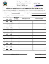 Document preview: Add/Remove Licensed Commercial Applicators From Employment List - Ohio