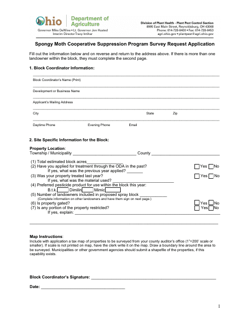 Spongy Moth Cooperative Suppression Program Survey Request Application - Ohio Download Pdf